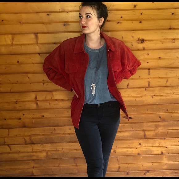 Vintage Jackets & Blazers - { outbrook } genuine leather vintage red bomber